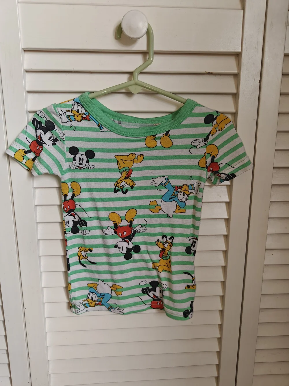 Disney Green & White Striped Pajama Set Bamboo Character Print 18M